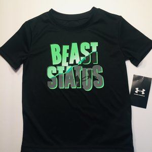 UNDER ARMOUR Boys Size 4 Black T shirt with BEAST STATUS Brand New